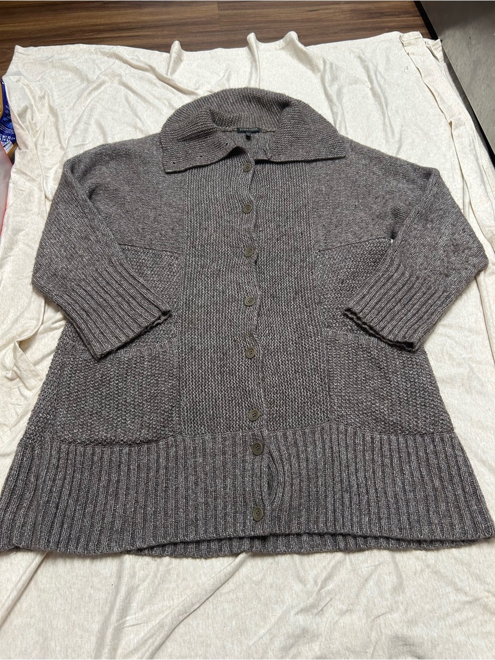 Eileen Fisher Italian Alpaca Wool Blend Cardigan Knit Sweater Textured Ribbed